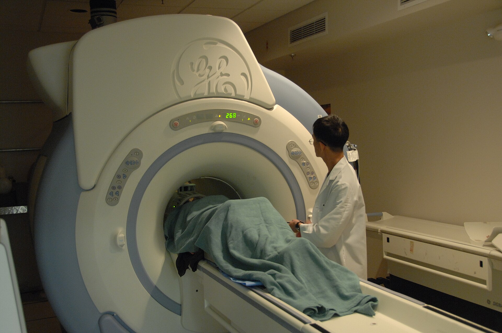 An MRI scanner with a patient inside the system
